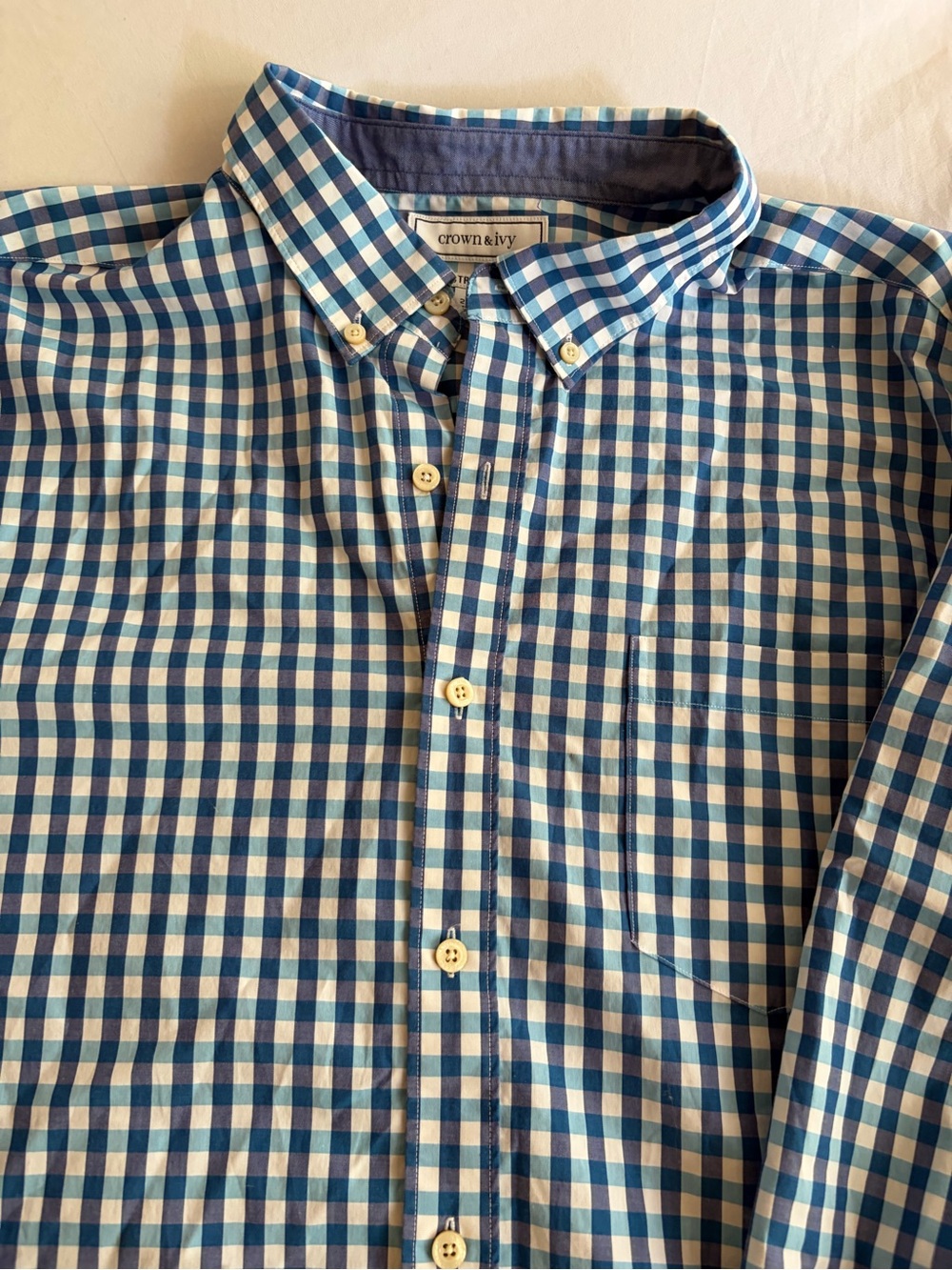 crown & ivy Blue and White Gingham Button-Down Shirt sizes 2XLT